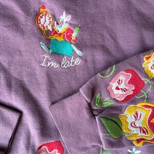 Her Universe‎ Disney Alice in Wonderland White Rabbit Embroidered Purple Sweater